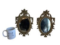 Alternative view of Vintage Italian Pair Of Small Resin Reproduction Ornate Gold Wall Hanging Glass Mirror Decorative Cloakroom circa 1960-70's / EVE