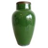 Vintage Thai Asian Green Pottery Pot Jar Vase Ginger Spice Jar Metal Rim Storage Display Prop circa 1960-70's / EVE