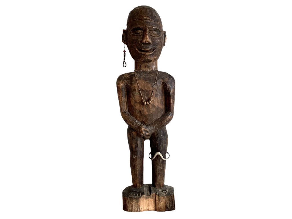 Vintage African Man Figurine Wooden Standing Decor Carved Statue Carving Sculpture Wood Tribal Art c1980-90’s / EVE