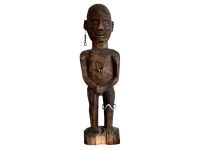 Vintage African Man Figurine Wooden Standing Decor Carved Statue Carving Sculpture Wood Tribal Art c1980-90's / EVE