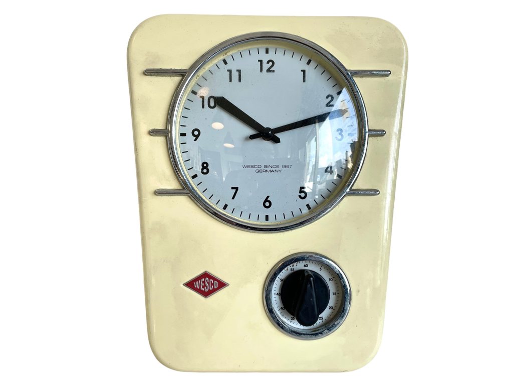 Vintage German Wesco Reproduction Kitchen Clock Metal Battery Mechanism Wind Up Timer circa 1990-00’s / EVE of England