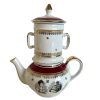 Vintage French Napoleon Portrait Porcelain Ceramic White Gold Red Flowers Tea Pot Teapot Container Storage Prop c1950-60's / EVE