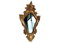 Vintage French Small Ornate Rococo Style Balsa Wood Gold Wall Hanging Mirror Glass Decorative Cloakroom Wooden c1960-70's / EVE