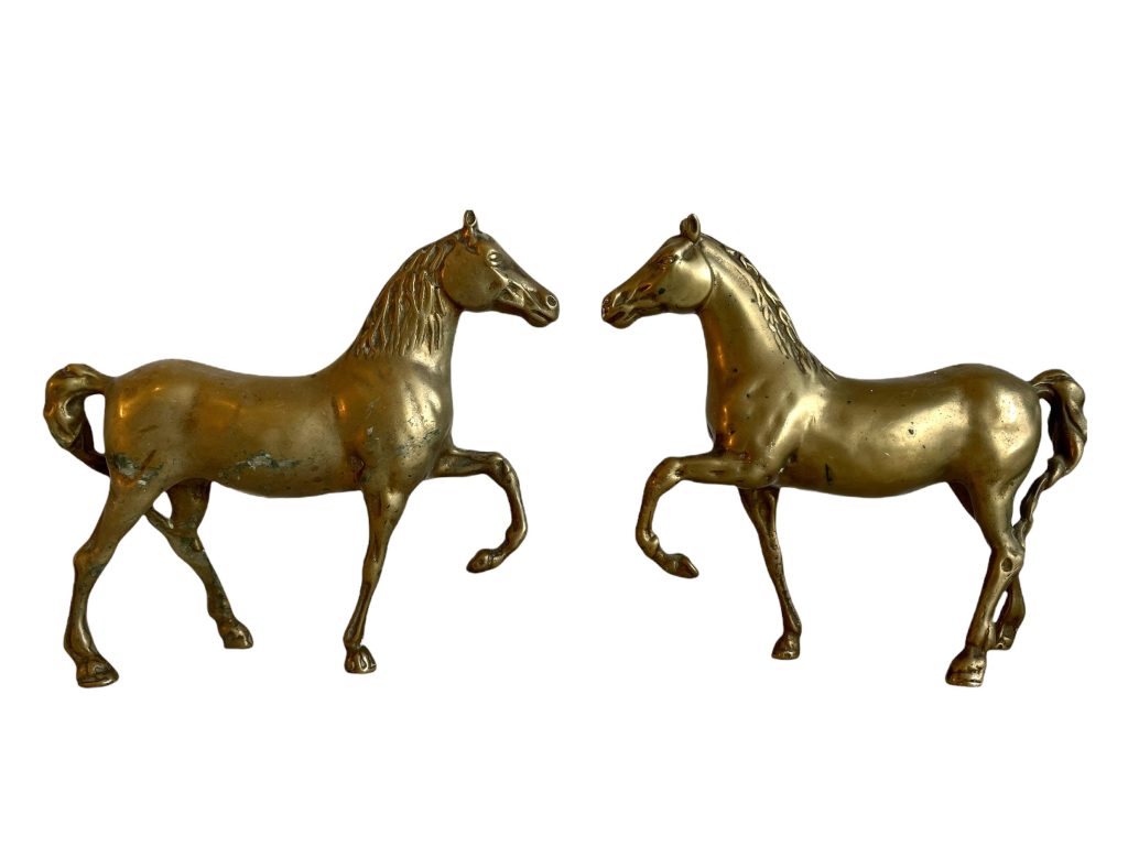 Vintage English Two Brass Horses Statue Ornament Cast Metal Decorative Figurine Tarnish Patina c1950-60’s / EVE