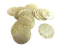 Antique Chinese INDIVIDUAL Mother Of Pearl Lattice Edged Round Gaming Chip Counter Token Hand Carved Engraved circa 1800-1850's / EVE