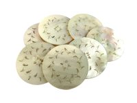 Antique Chinese INDIVIDUAL Mother Of Pearl Circular Round Gaming Chip Counter Token Hand Carved Engraved circa 1800-1850's / EVE