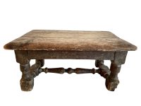 Antique French Wooden Brown Natural Wood Small Stool Bench Chair Stand Display Rest Plinth Seating Tabouret WOOD WORM c1900-1910's / EVE