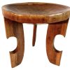 Vintage African Concave Round Bottom Wooden Brown Wood Small Milking Stool Chair Stand Display Rest Plinth Seating circa 1970-80's
