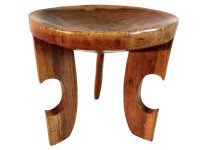 Vintage African Concave Round Bottom Wooden Brown Wood Small Milking Stool Chair Stand Display Rest Plinth Seating circa 1970-80's