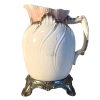 Antique German Villeroy & Boch Ceramic Pink White Gold Water Milk Lemonade Jug Pitcher Serving Display On Metal Stand c1920's