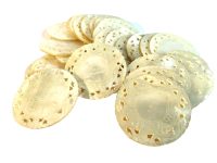 Antique Chinese INDIVIDUAL Mother Of Pearl Lattice Edged Round Gaming Chip Counter Token Hand Carved Engraved circa 1800-1850's