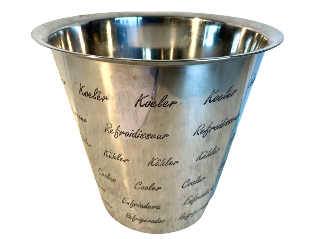 Vintage French Silver Metal Champagne Wine Ice Bucket Pot Container Cooler Display Stand Pot Multi Language c1990-00’s