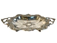 Vintage French Silver Coloured Metal Tray Trivet Stand Metal Serving Tray Dish Platter Decorative Table Brass Silver c1970's