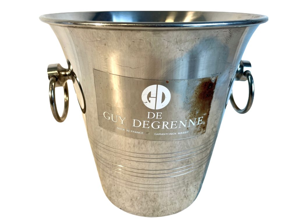 Vintage French Guy Degrenne Silver Metal Champagne Wine Ice Bucket Pot Container Cooler Display Stand Pot Multi Language c1990-00’s