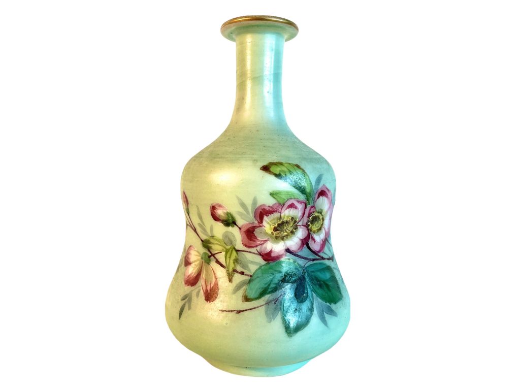 Antique French Turquoise Blue Purple Hand Painted Ceramic Pot Vase Jug Pitcher Container Storage Display Prop c1920's