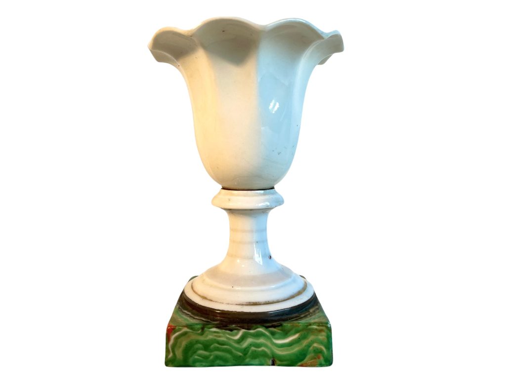 Antique French Porcelain White Green Ceramic Pot Vase Trophy Floral Goblet Container Storage Display Prop c1900’s