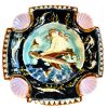 Antique French Square Majolica Mermaid Shells Hand Painted Bowl Dish Plate Stoneware Blue Pink Serving Plate Wall Hanging c1880's