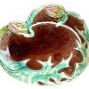 Antique French Majolica Artichoke Server Hand Painted Bowl Dish Plate Stoneware Brown Green Serving Plate Wall Hanging c1910-20's