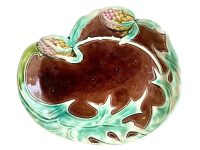 Antique French Majolica Artichoke Server Hand Painted Bowl Dish Plate Stoneware Brown Green Serving Plate Wall Hanging c1910-20's