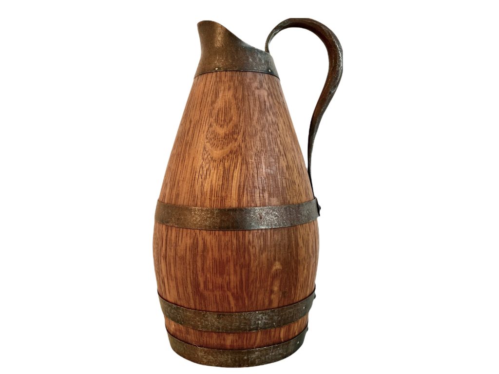 Vintage French Wooden Iron Traditional Serving Cider Jug Water Carafe Decanter Pitcher Display Period Prop circa 1990’s