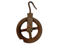 Vintage French Well Farm Barn Industrial Rope Pulley Wheel Iron Metal Large circa 1930-50's