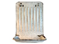Vintage French White Rusty Metal Spoon Tool Hanging Rack Kitchen Storage Display Drip Tray Wall Hanger c1940-50's
