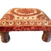 Vintage Indian Stool Wooden Mirror Sequins Bench Seat Footrest Foot Rest Small Table Stand Display circa 1980-90's
