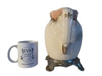 Alternative view of Antique German Villeroy & Boch Ceramic Pink White Gold Water Milk Lemonade Jug Pitcher Serving Display On Metal Stand c1920's