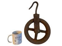 Alternative view of Vintage French Well Farm Barn Industrial Rope Pulley Wheel Iron Metal Large circa 1930-50's