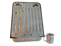 Alternative view of Vintage French White Rusty Metal Spoon Tool Hanging Rack Kitchen Storage Display Drip Tray Wall Hanger c1940-50's