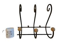 Alternative view of Vintage French Wood Metal Iron Three Hook Shelf Coat Towel Hanger Decor Display Hallway Cloakroom Kitchen c1970-80's