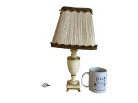 Alternative view of Vintage French Bedside Dressing Table Desk Alabaster Lion Feet Gold White Stone Electric Lamp Light Electric c1940-50's / EVE