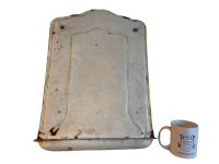 Alternative view of Vintage French White Blue Rusty Metal Spoon Tool Hanging Rack Kitchen Storage Display Drip Tray Wall Hanger c1940-50's