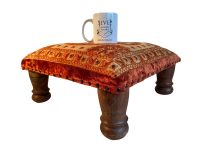 Alternative view of Vintage Indian Stool Wooden Mirror Sequins Bench Seat Footrest Foot Rest Small Table Stand Display circa 1980-90's