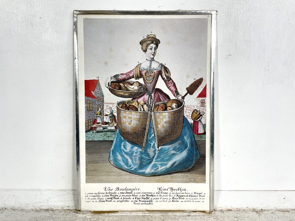 Vintage French German Boulangerie Bread Woman Reproduction Print Glass Fronted wall hanging picture circa 1980’s