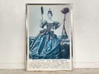 Vintage French German Brush Seller Woman Reproduction Print Glass Fronted wall hanging picture circa 1980's