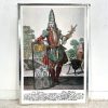Vintage French German Window Seller Man Reproduction Print Glass Fronted wall hanging picture circa 1980's