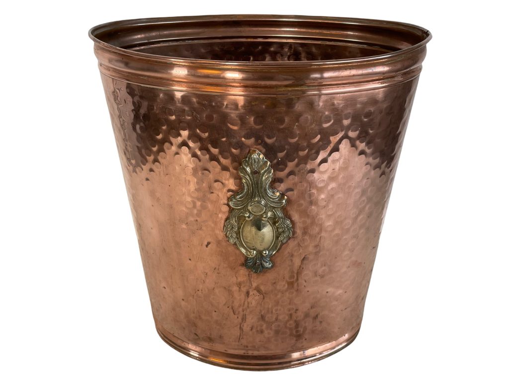 Vintage Dutch Copper Brass Metal Umbrella Walking Stick Stand Storage Pot Container Hallway Entryway Fireplace c1980-90's