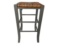 Vintage French Brown Wood Wooden Woven Strung Footstool Foot Stool Rest Footrest Display Stand Rattan Raffia circa 1980-90's