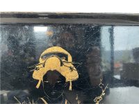 Alternative view of Vintage Asian Japanese Black Serving Lap Tray With Worn Geisha Lady Woman Decor c1960-70's