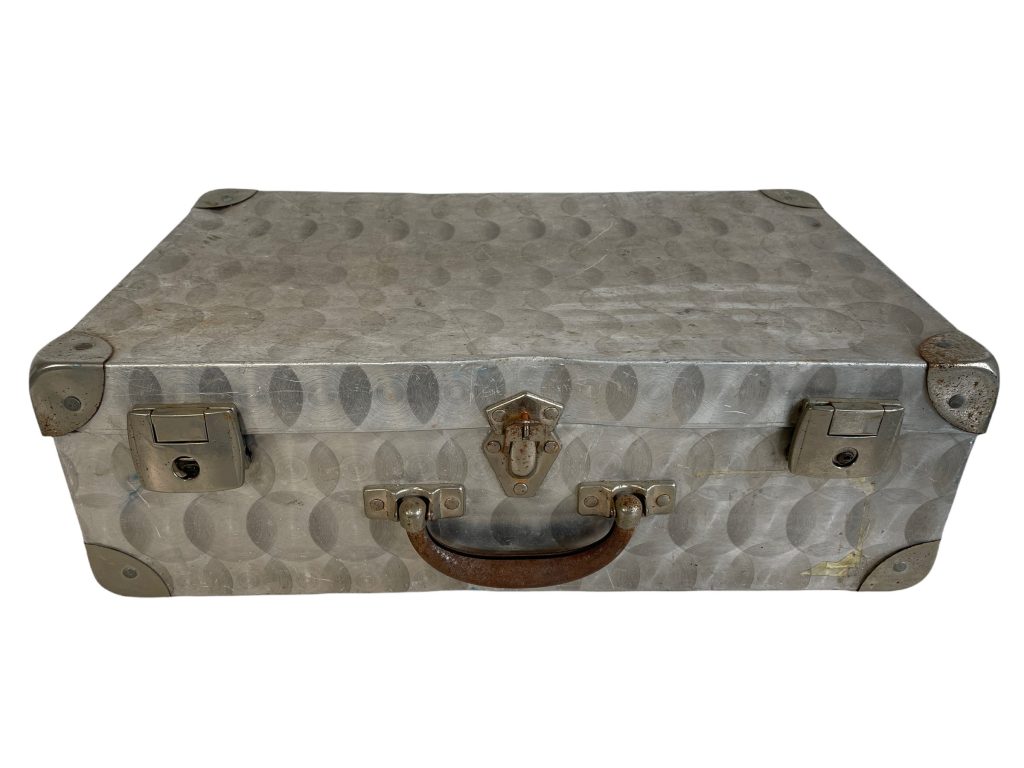 Vintage French Metal Aluminium Suitcase Travel Hard Protective Case bag storage display prop damaged circa 1960-70’s