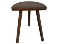 Vintage French Wooden Wood Milking Stool Chair Seat Kitchen Table Farm D Shaped Seat Straight Legs Plant Rest Stand Plinth c1960-70's
