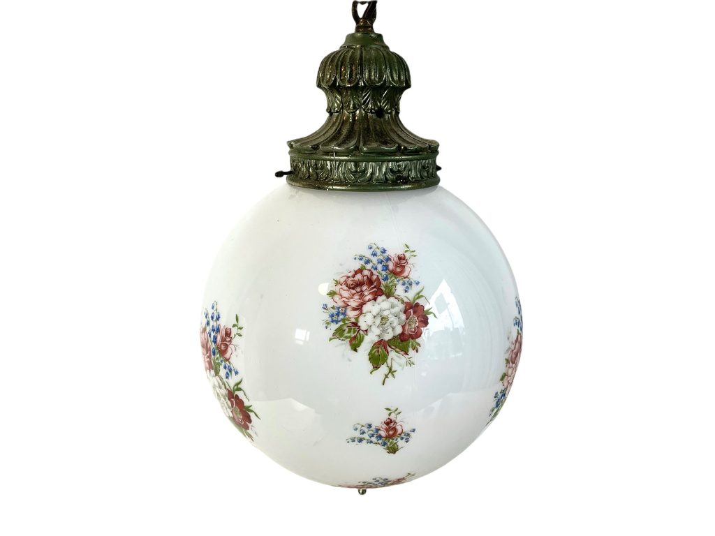Vintage French Brass Glass Globe Hanging Electric Lamp Chandelier Light Lighting Decorative Ornate circa 1960-70’s