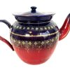 Vintage French Red Blue Metal Enamel Coffee Tea Hot Chocolate Pot Teapot Gold Decor circa 1930-50's