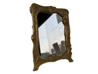 Vintage French Small Antique Brass Reproduction Art Nouveau Style Ornate Table Glass Mirror Decorative circa 1970's