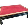 Antique French Small Wooden Brown Rose Red Padded Cushioned Footrest Foot Rest Stool Natural Wood Worn Wear c1910-20's