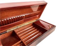 Vintage French Leather Wrapped Varnished Wooden Wood Cigarette Cigarillo Cigar Box smoking tobacciana historical circa 1960-70's