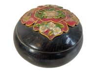 Alternative view of Vintage Asian Chinese Black Lacquer Small Storage Box Dish Bowl Phoenix Birds Flowers Jewellery Ring circa 1950-60's