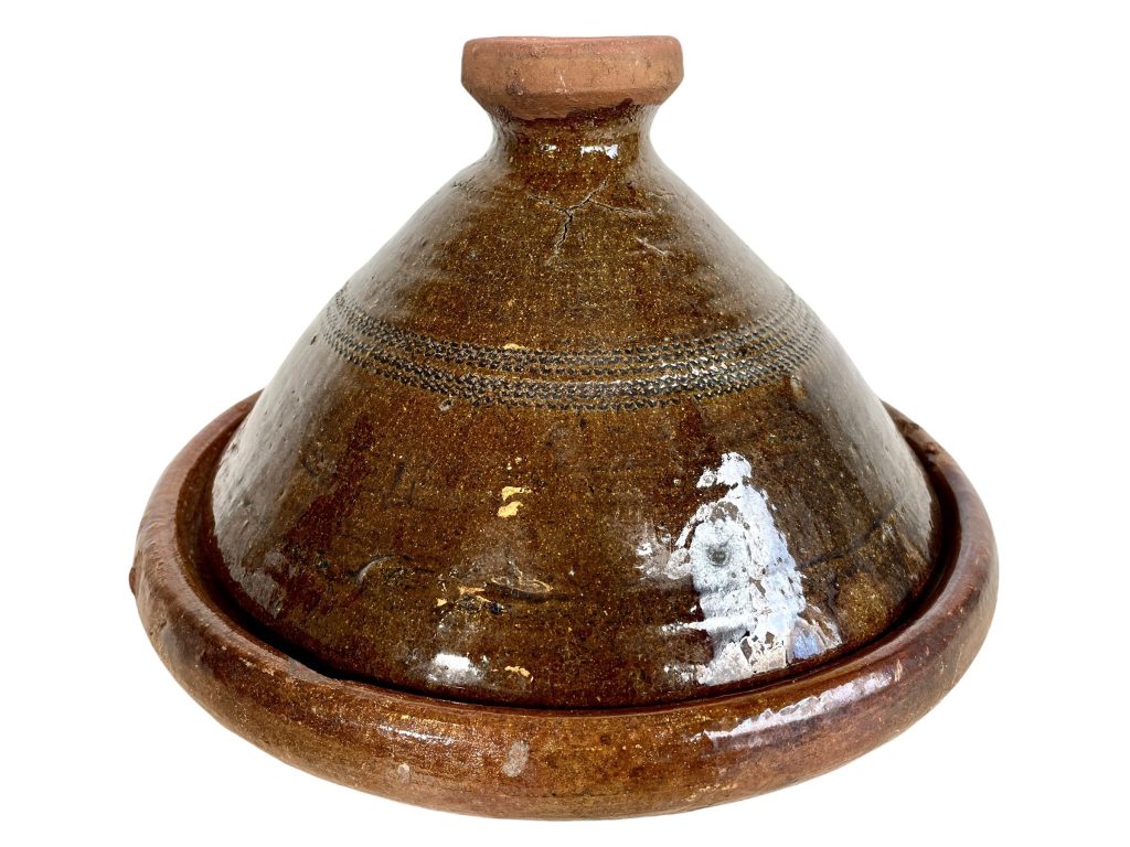 Vintage Moroccan Tunisian Tanjine Couscous Brown Large Dish Bowl Pottery Stoneware Pot Serving Arabian Cous Cous circa 1980-90’s
