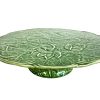 Vintage Portugese Green Lotus Flower Afternoon Tea Cake Sandwich Platter Plate On Foot Ceramic Dish Serving circa 1970-80's